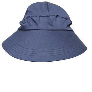 Vtg Arlin Sun Hat Wide Brim Tie‎ Back Blue Resort Beach Pool Bonnet Bucket Y2K